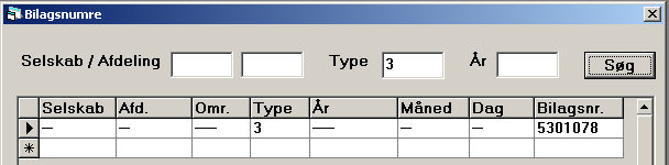 bilagsnumre kun type 3